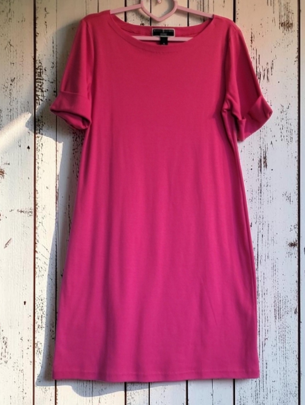 Karen Scott Sport Pink T-Shirt Dress Petite L PL 100% Cotton Cuffed Sleeve Mini